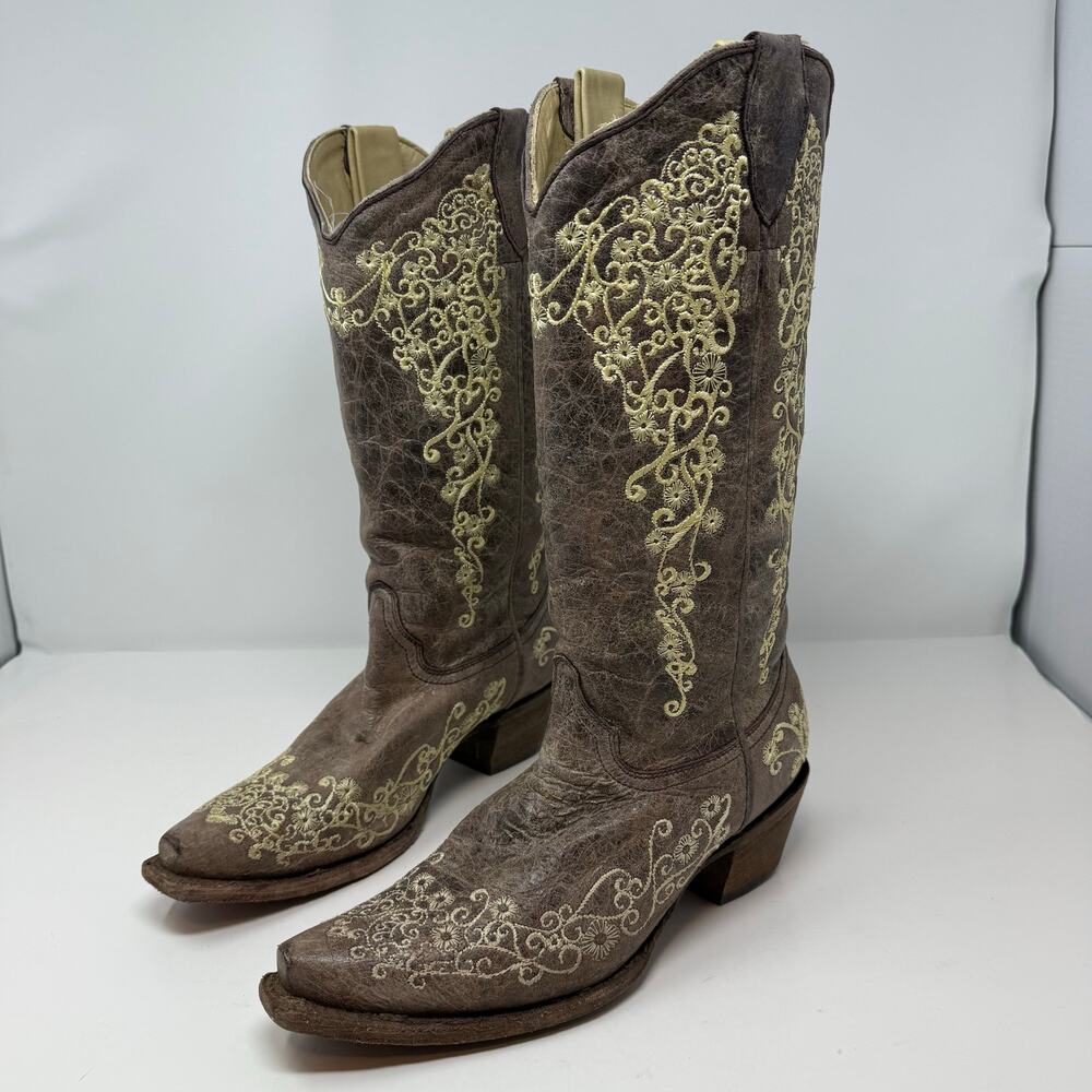 Corral Boots Women's 8.5 M Tan Bone Floral Embroidery Western Boot Rodeo Cowgirl - Picture 6 of 15